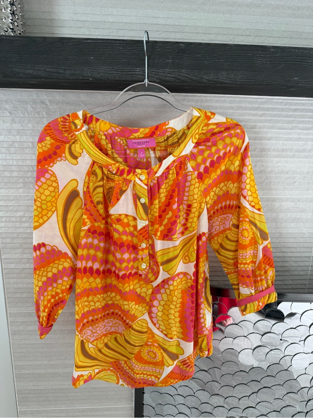 Banana Republic Pink & Orange Retro Print Blouse Trina Turk collab